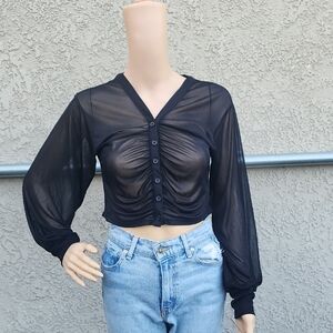 Urban Outfitters Black Sheer Cropped Blouse Size M NWT